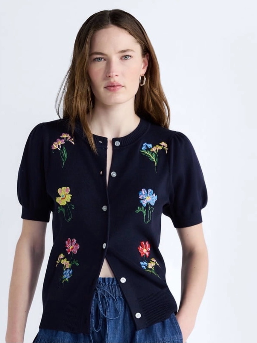 Free Assembly - Cardigan Sweater With Shot Puff Sleeves Lightweight
